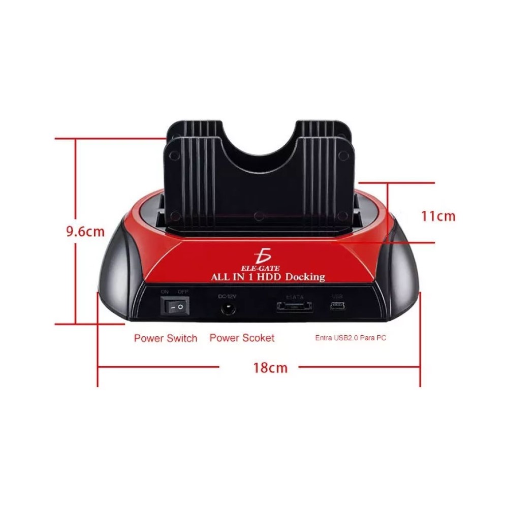 Case Dock De Station Disco Duro 2.5 3.5 Sata/ide Ele-Gate CON32 Color Rojo Con Negro