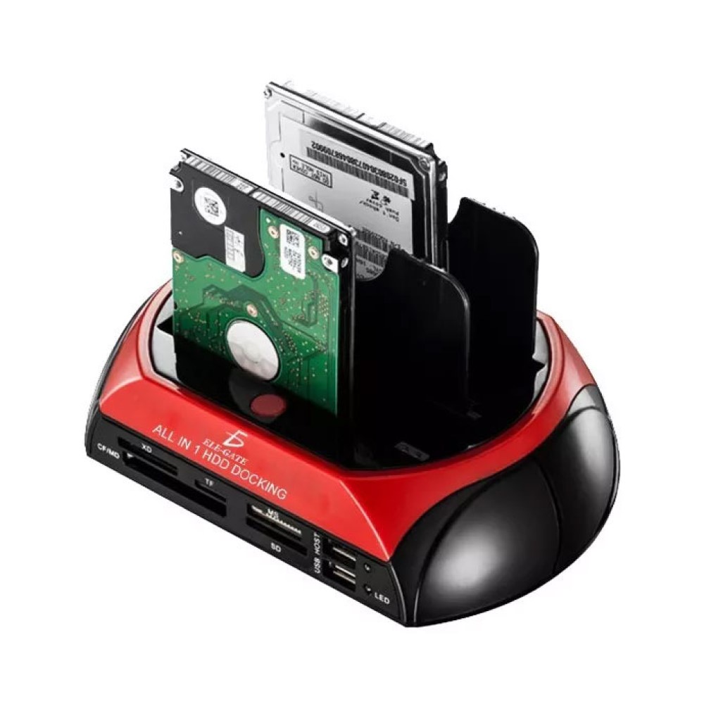 Case Dock De Station Disco Duro 2.5 3.5 Sata/ide Ele-Gate CON32 Color Rojo Con Negro