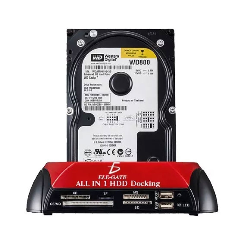 Case Dock De Station Disco Duro 2.5 3.5 Sata/ide Ele-Gate CON32 Color Rojo Con Negro