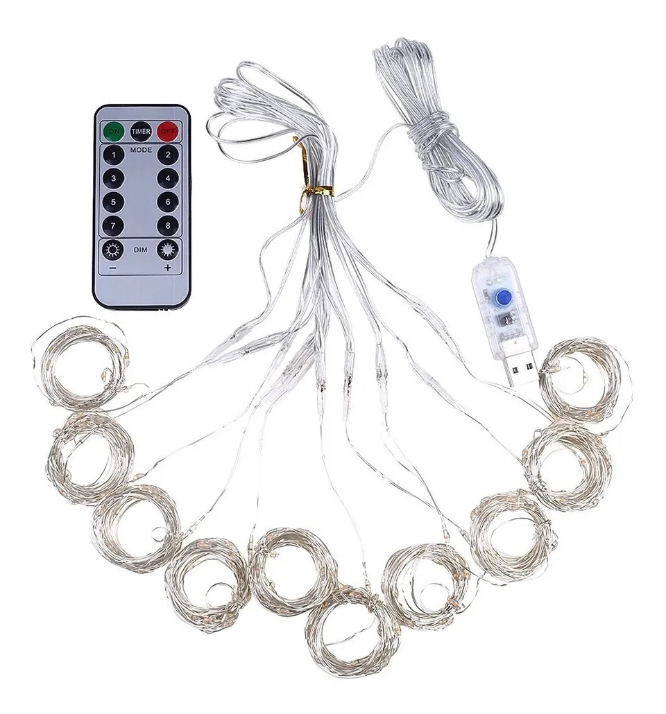 Cortina Luces Led Serie Blanca 3x3 Con Control 8 Modos Decorativa Usb 