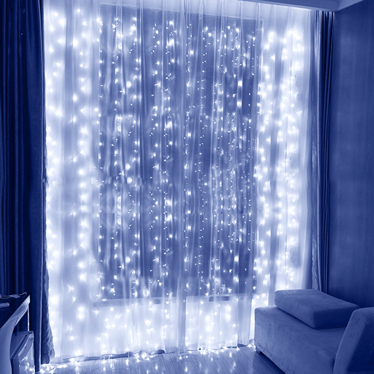 Cortina Luces Led Serie Blanca 3x3 Con Control 8 Modos Decorativa Usb 