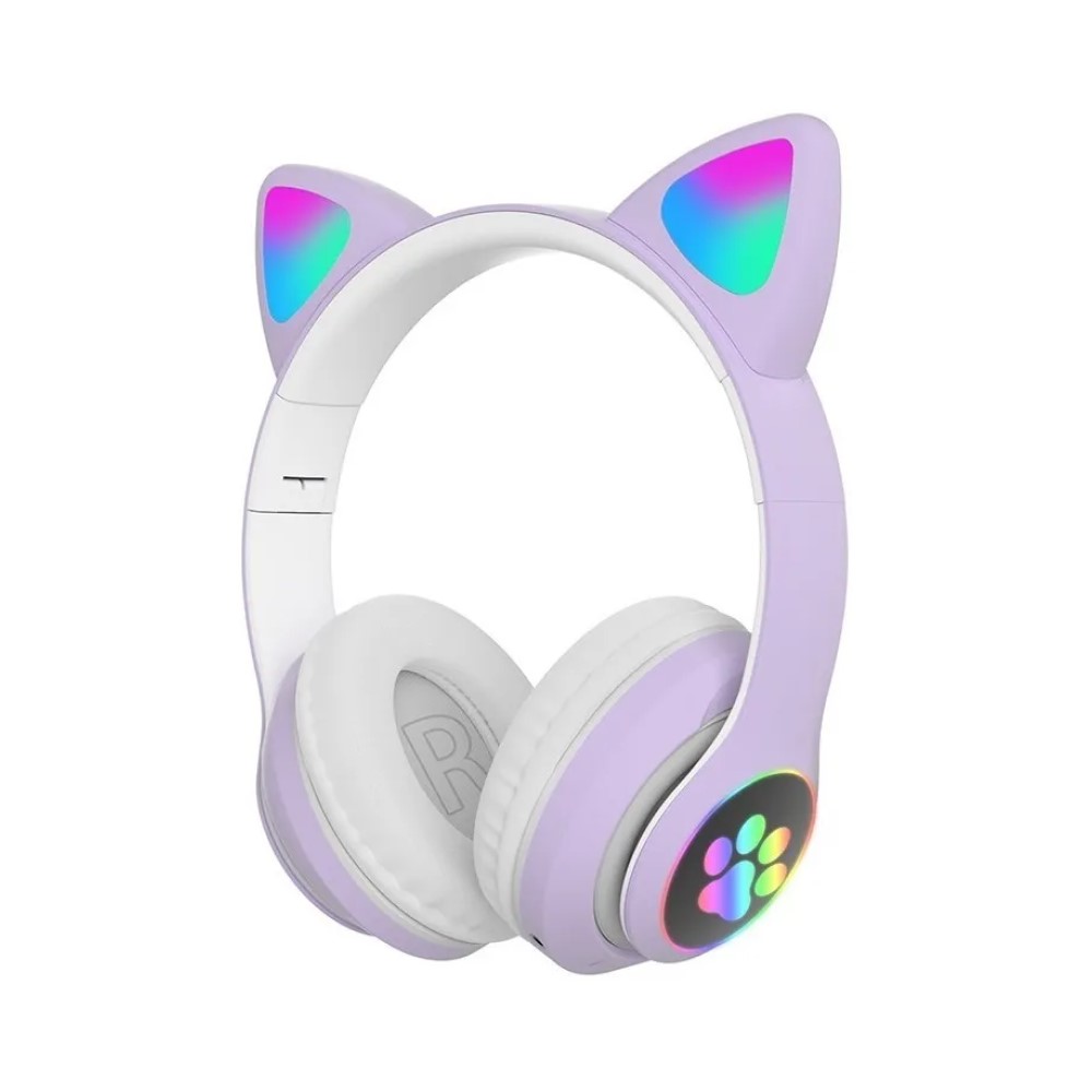 Audífonos Diadema Con Orejas De Gato Bluetooth Ele-Gate EARBT46 Color Morado Con Luz Led