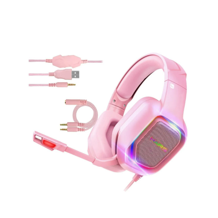 Audífonos Gamer Rosa luz Led