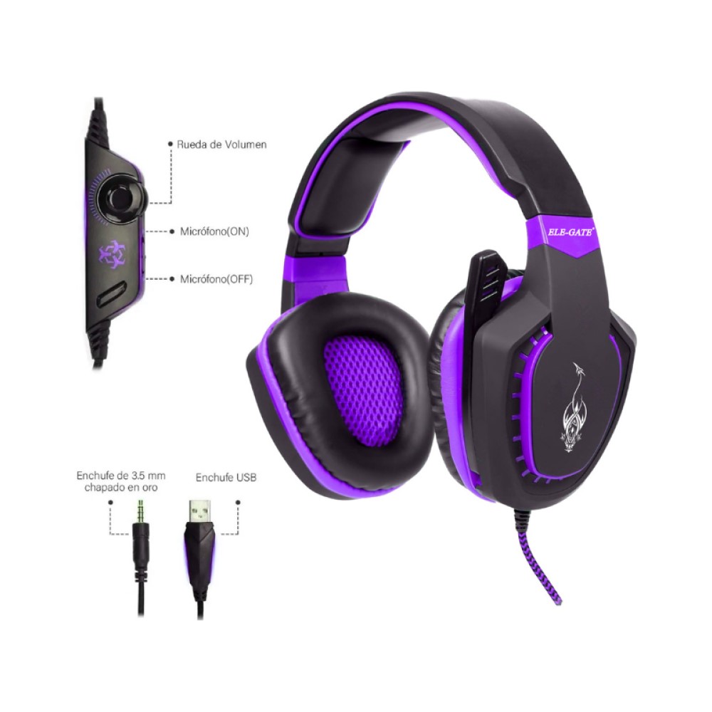 Diadema Gamer Para Xbox One, Ps4 Ele-Gate DMX18 Color Negro Con Morado