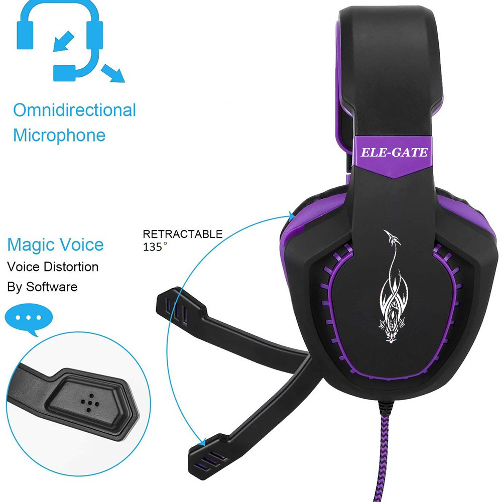 Diadema Gamer Para Xbox One, Ps4 Ele-Gate DMX18 Color Negro Con Morado