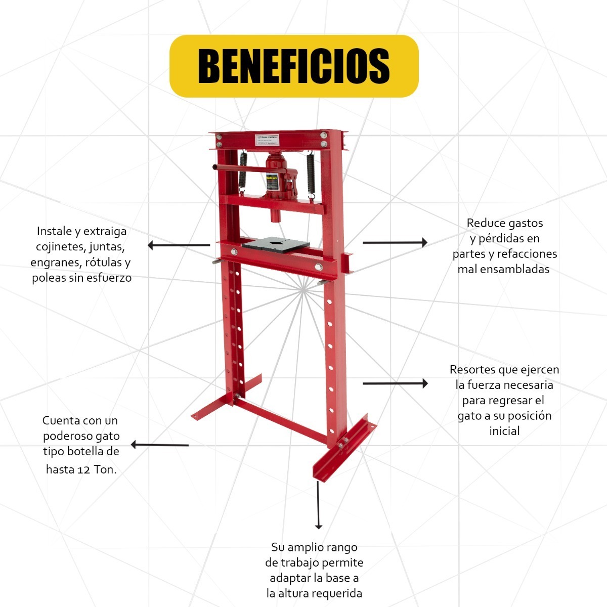 PRENSA HIDRAULICA GATO HIDRAULICO INDUSTRIAL 12 TON ACERO 1 PZA.