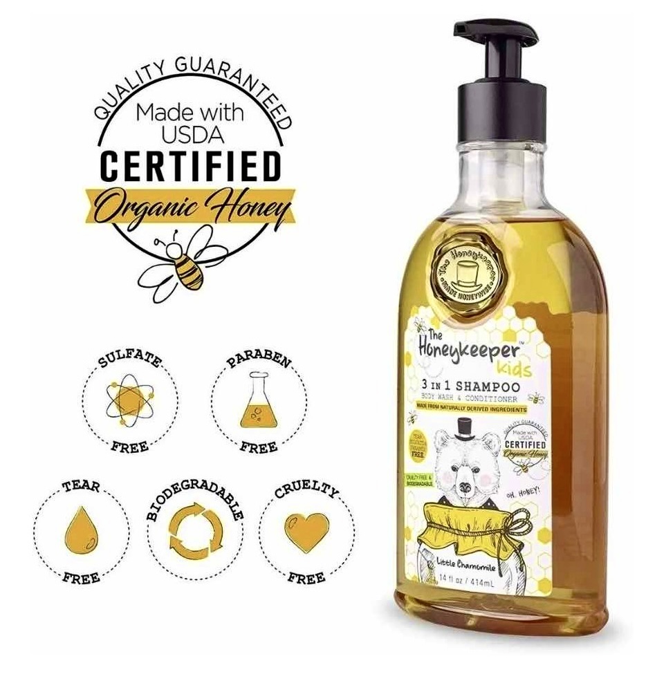 Shampoo orgánico The Honey Keeper para bebés, niños, 3 pack 