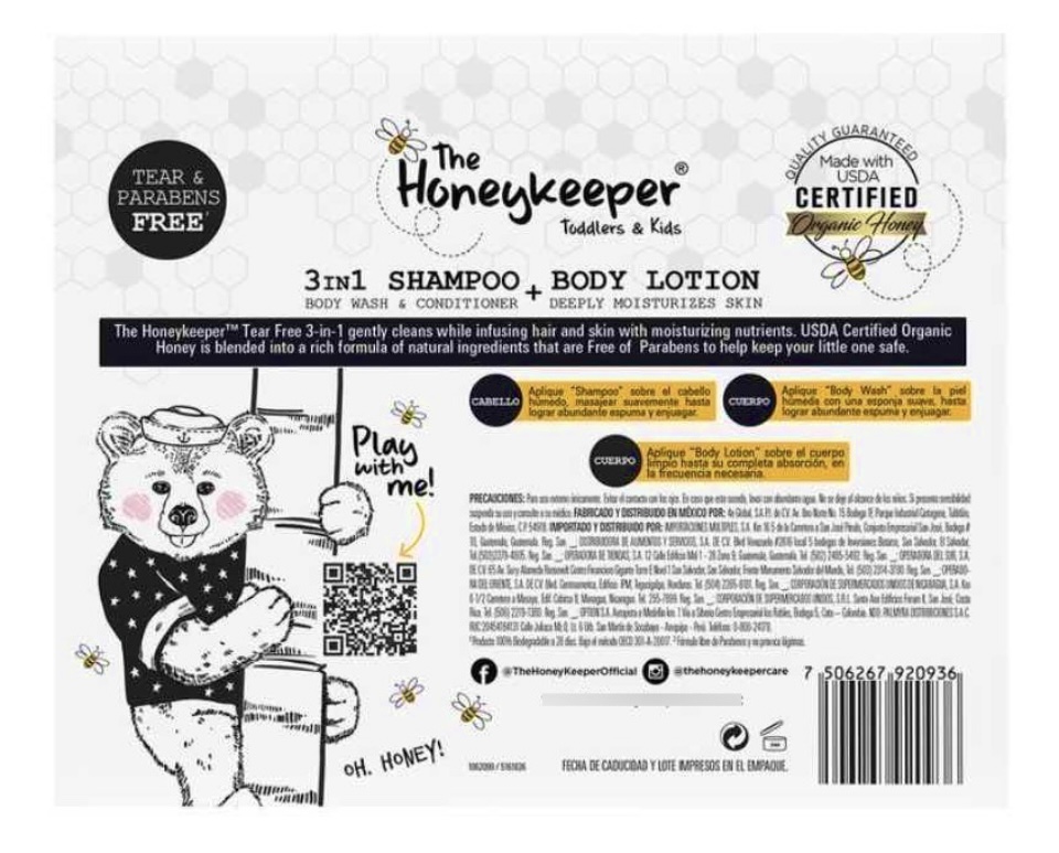 Shampoo orgánico The Honey Keeper para bebés, niños, 3 pack