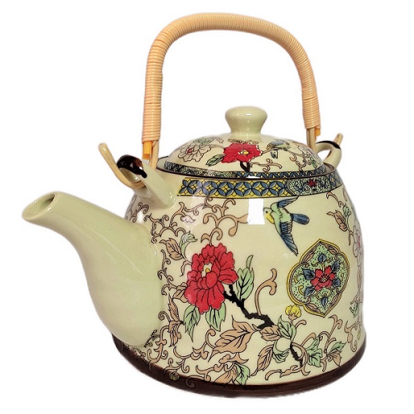 Juego de Té  Diseño Floral Rojo Hermosa Caja para Regalo con Tetera 750ml y 6 Vasos de Cerámica