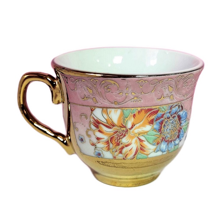 Juego de Té Diseño Floral Dorado en Porcelana Fina Caja Regalo Tetera con 4 Tazas