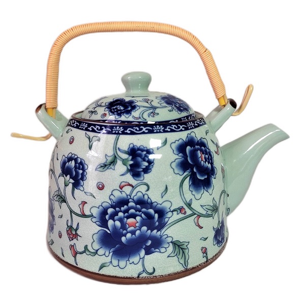 Juego de Té  Diseño Floral Azul Hermosa Caja para Regalo con Tetera 750ml y 6 Vasos de Cerámica