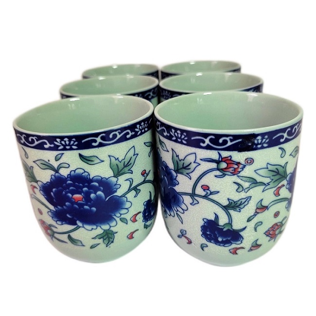 Juego de Té  Diseño Floral Azul Hermosa Caja para Regalo con Tetera 750ml y 6 Vasos de Cerámica