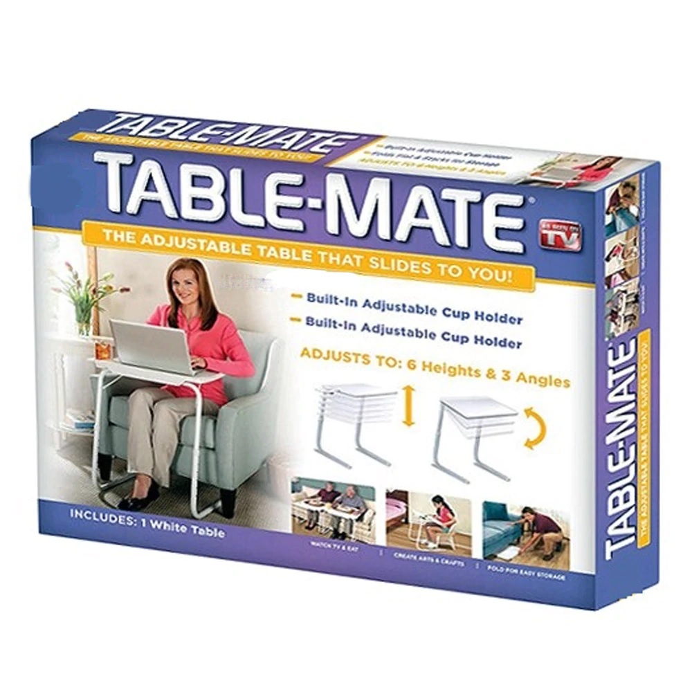 Mesa Plegable Portatil Table Mate TV Ajustable a 6 Alturas con Porta Vaso