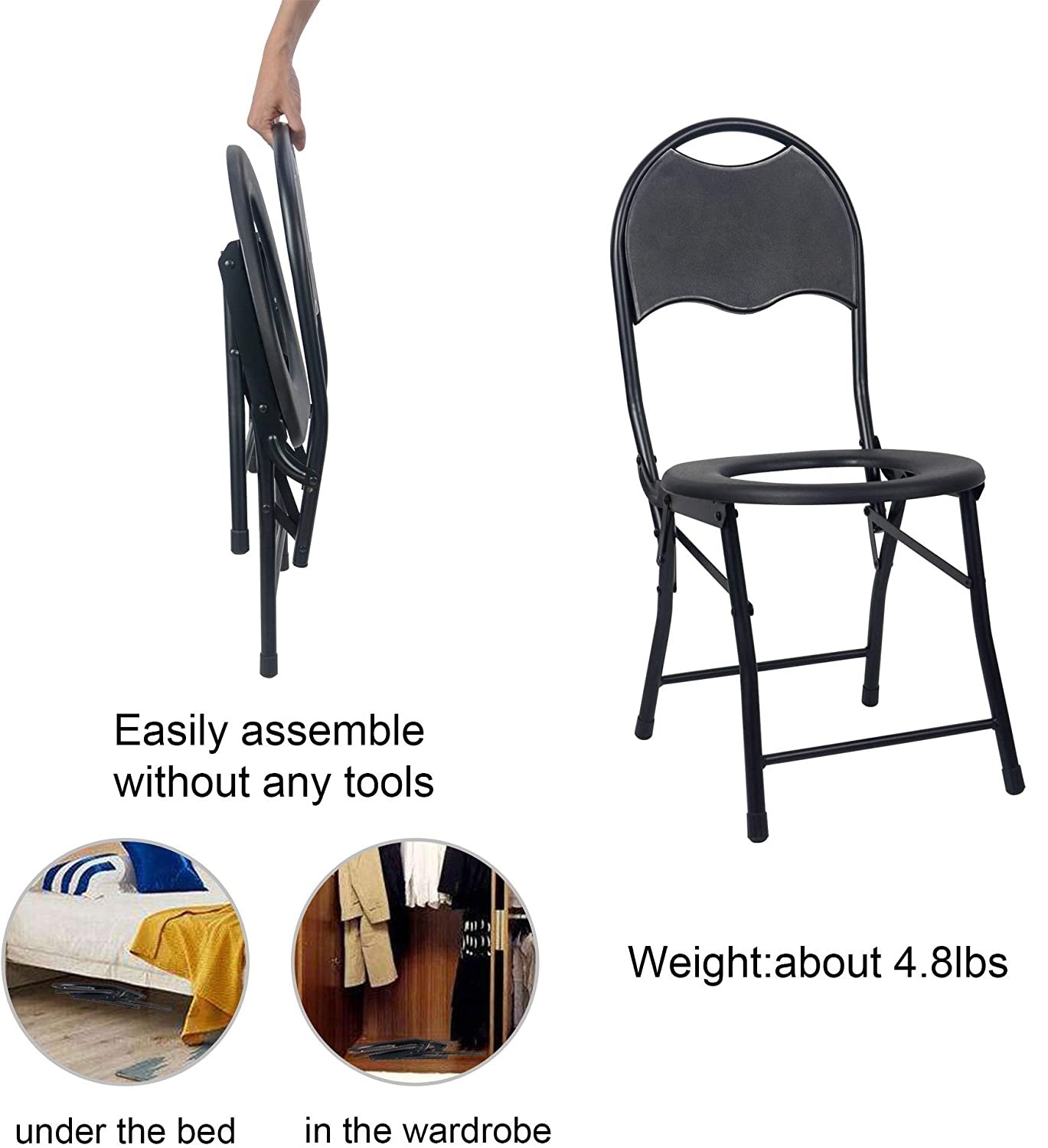 Silla Inodoro Plegable con Respaldo Baño Portatil Campismo Bacinica Adulto