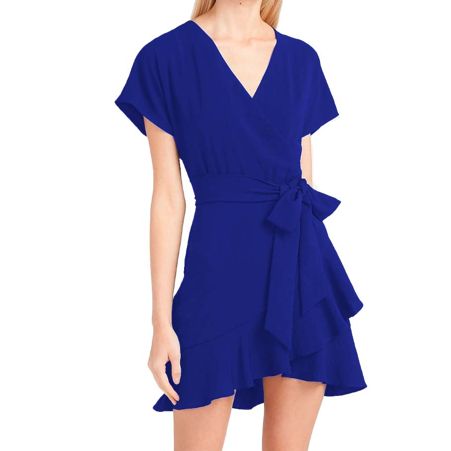 Vestido corto cruzado con cinturón