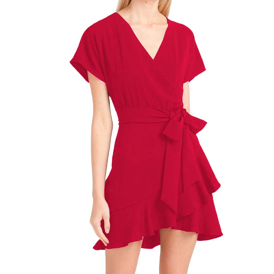 Vestido corto cruzado con cinturón