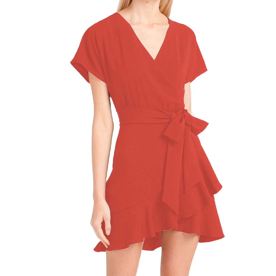 Vestido corto cruzado con cinturón