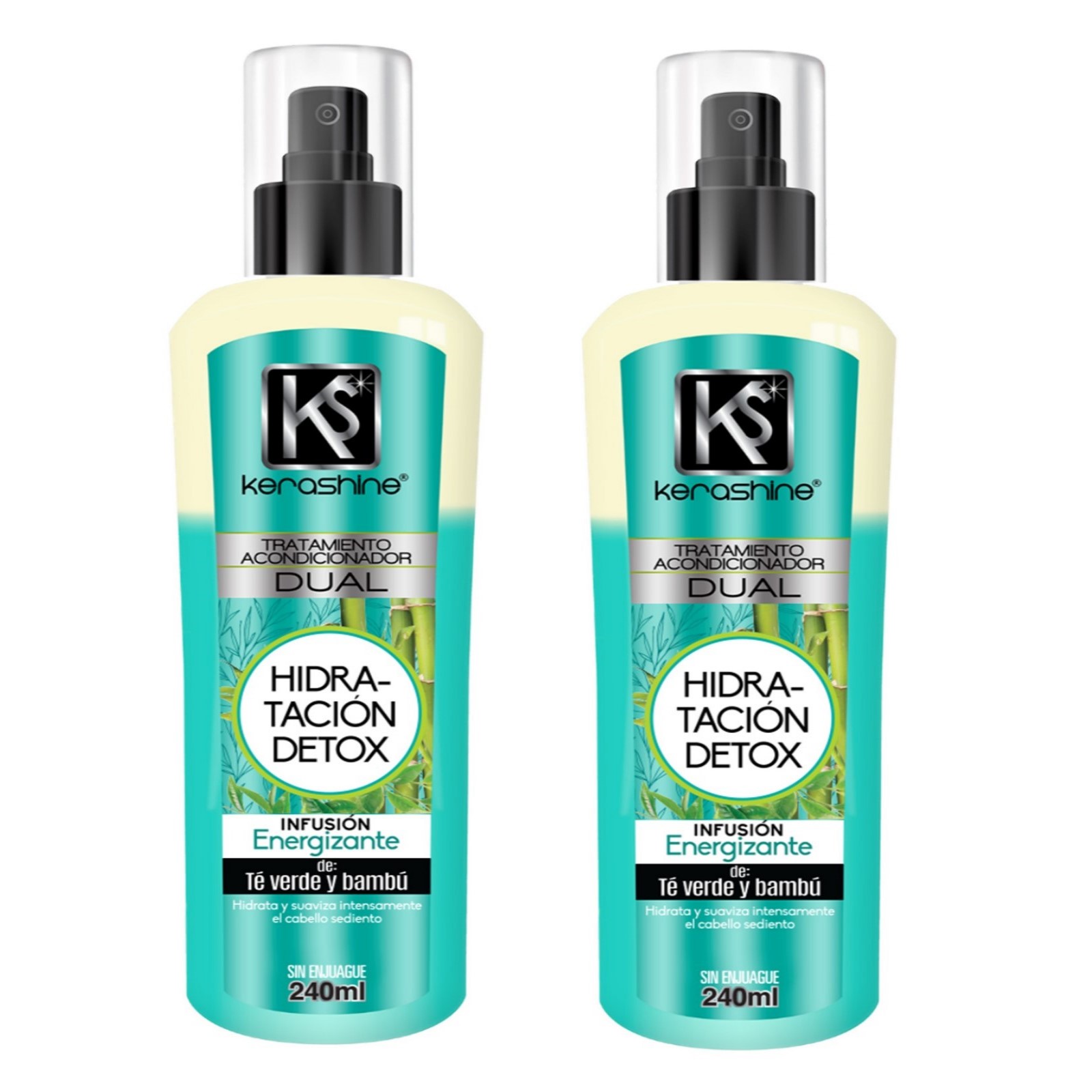 kerashine tratamien dual hidrata detox 240ml te verde-bambu - 2 piezas