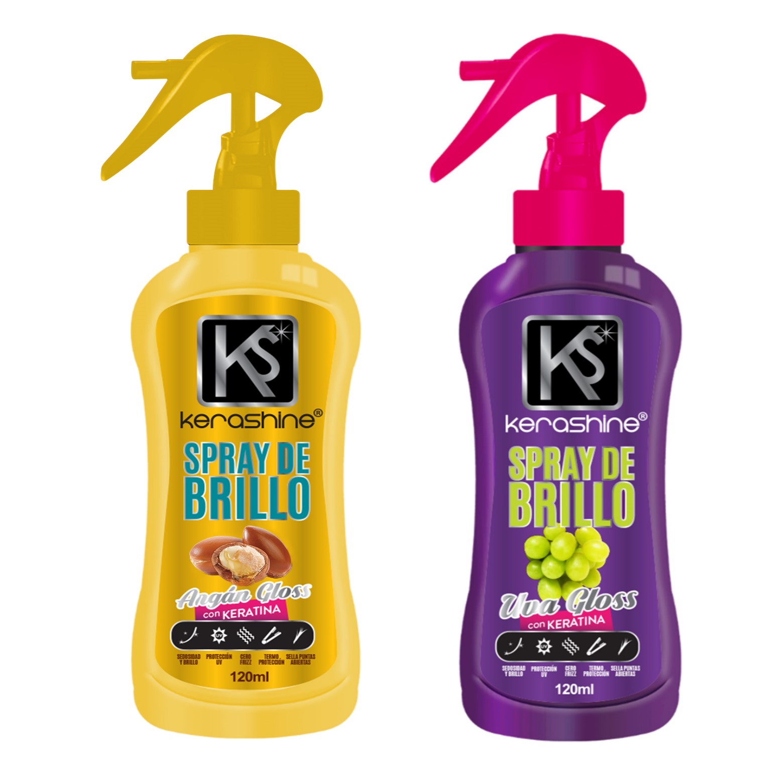 Kerashine sílica de brillo uva y argan gloss 120ml c/u - 2 piezas