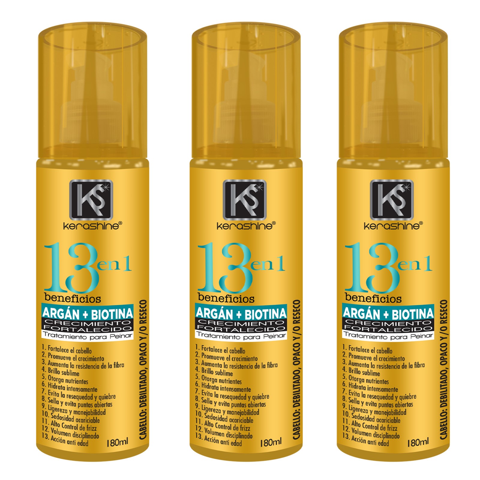 Kerashine tratamiento capilar 13 Beneficios argan+biotina 180ml c/u - 3 piezas