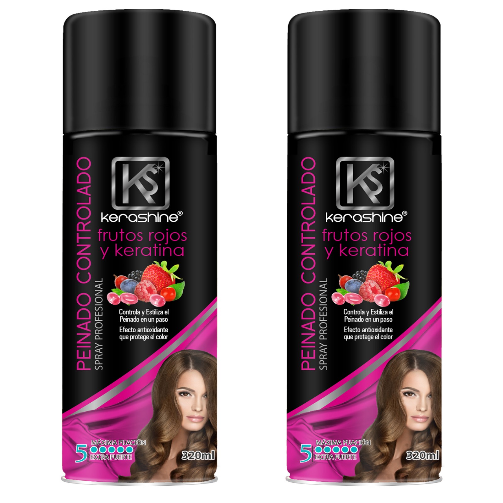 Kerashine hairspray frutos rojos+keratin 320 ml c/u - 2 piezas