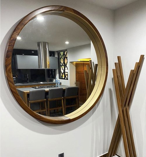 Espejo redondo de madera de 24 pulgadas, marco de madera natural, espejo  circular grande para pared, decoración del hogar o tocador de baño, color