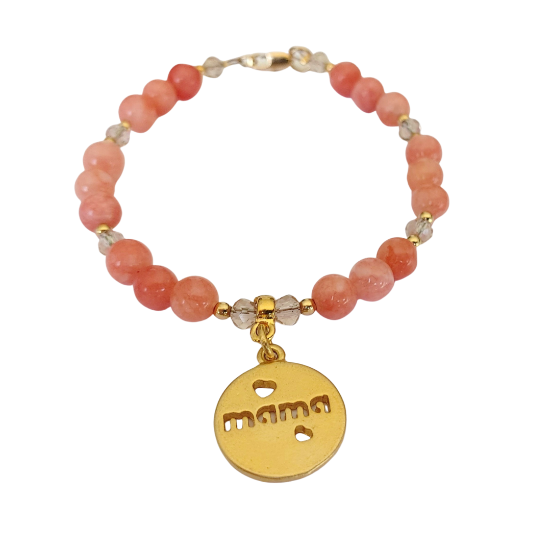 Pulsera Mamá Ideas Cristal Chapada en Oro Dije 'Mamá' Jade Mujer