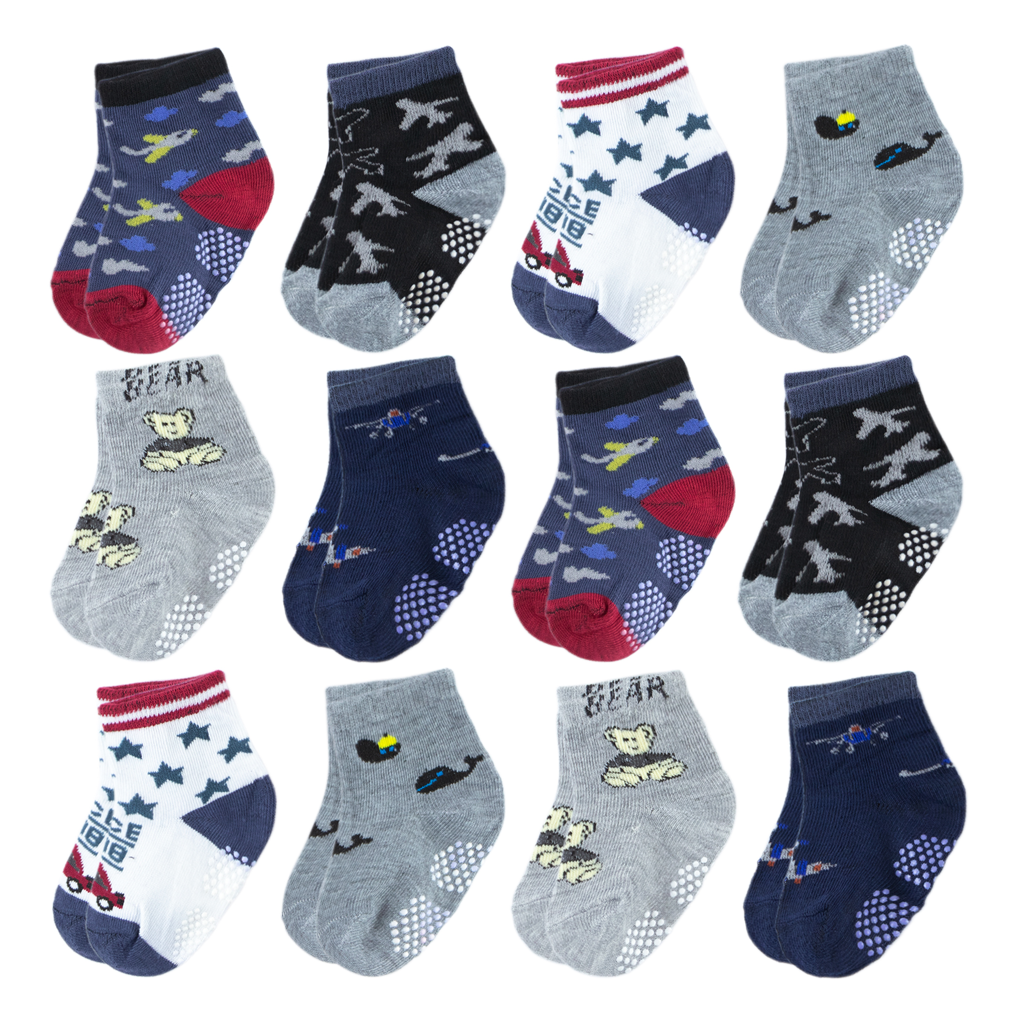 Calcetines De Algodón Antideslizante Para Bebé 12 Pares