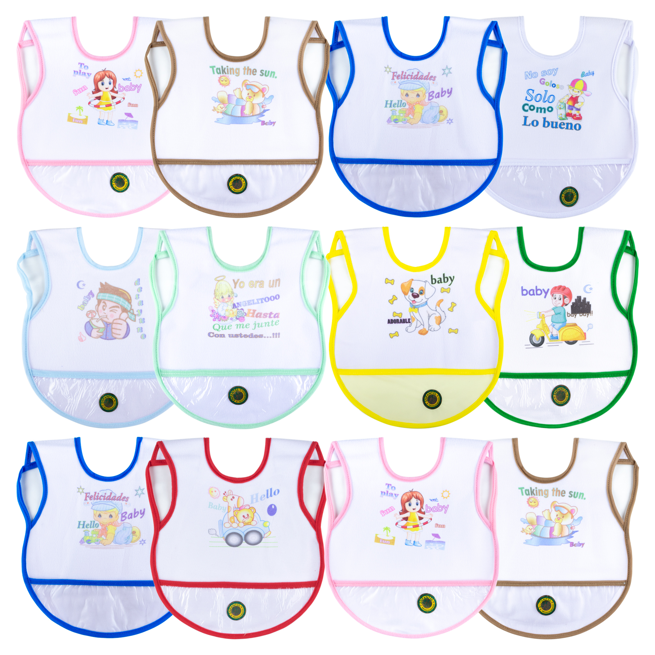 Baberos Impermeables Tipo Mandil Para Bebe Unisex 12 Piezas