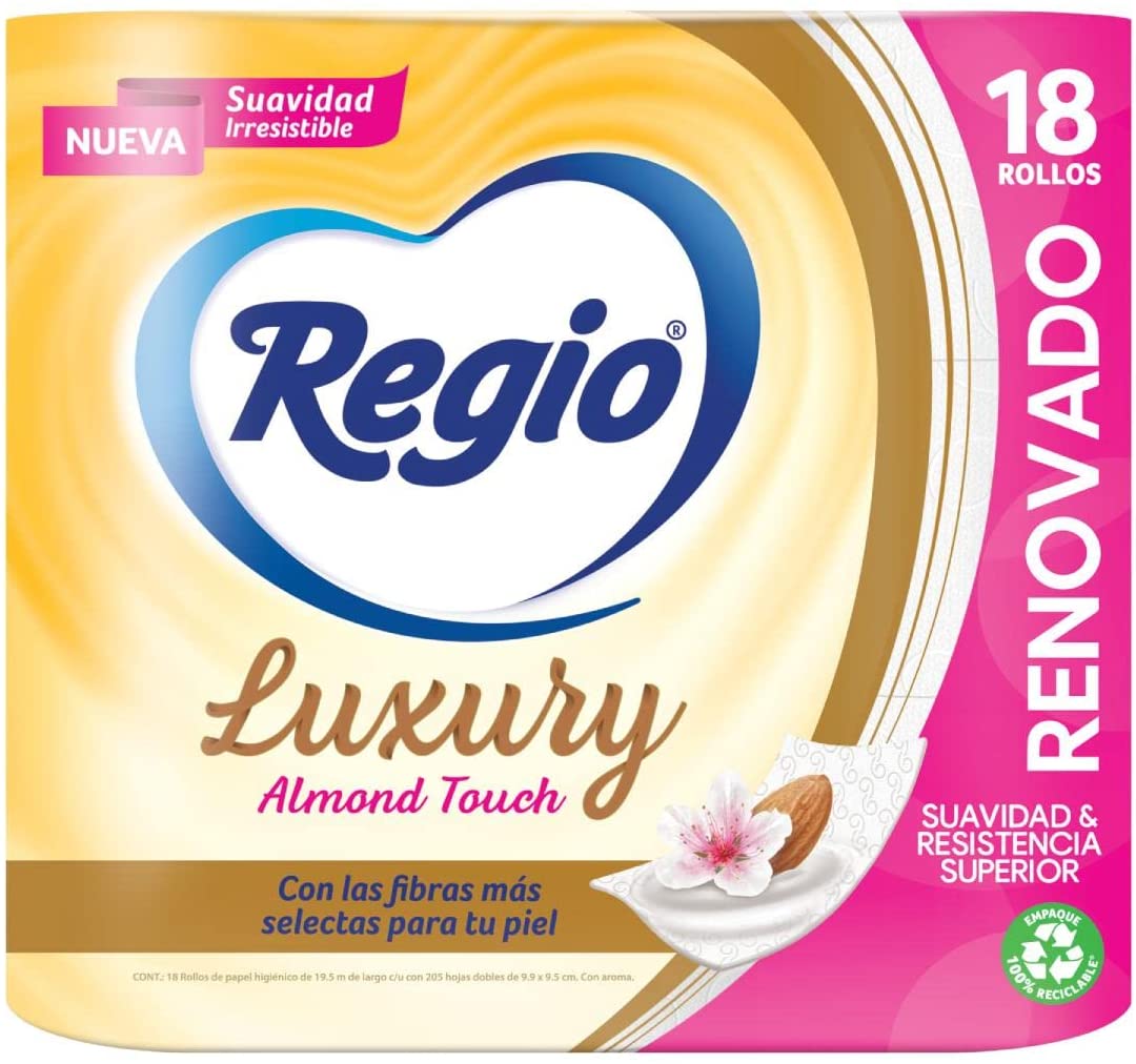 Papel Higiénico, Regio Luxury Almond Touch, Hojas Dobles, 18 Rollos