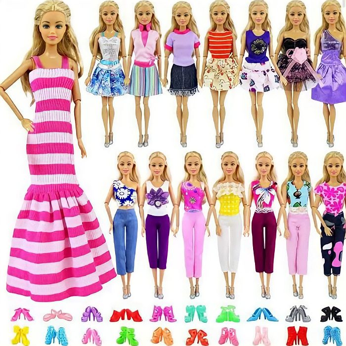 Pack De 10 Ropita Para Barbie + 10 Ganchos Y 10 Zapatos