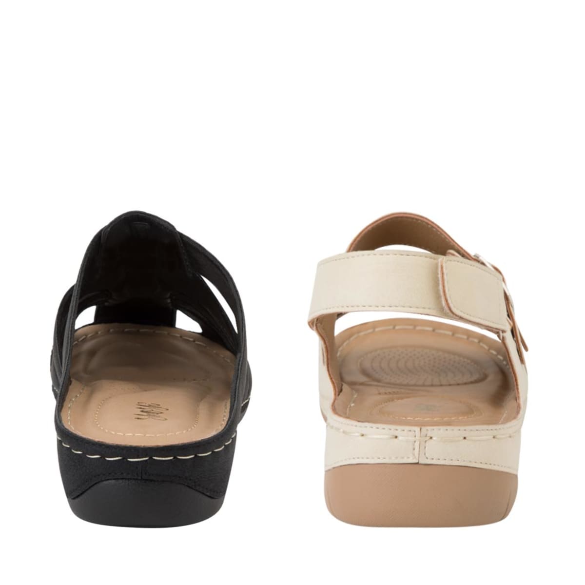 Kit de 2 pares de sandalias confort marca Shosh para mujer, colores beige y negro, mod. 1017874