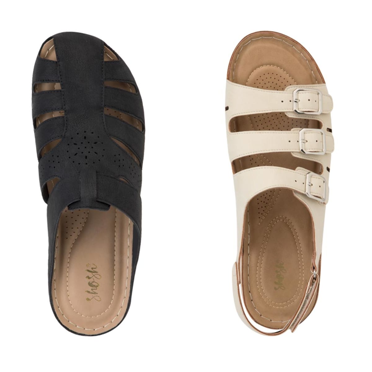 Kit de 2 pares de sandalias confort marca Shosh para mujer, colores beige y negro, mod. 1017874