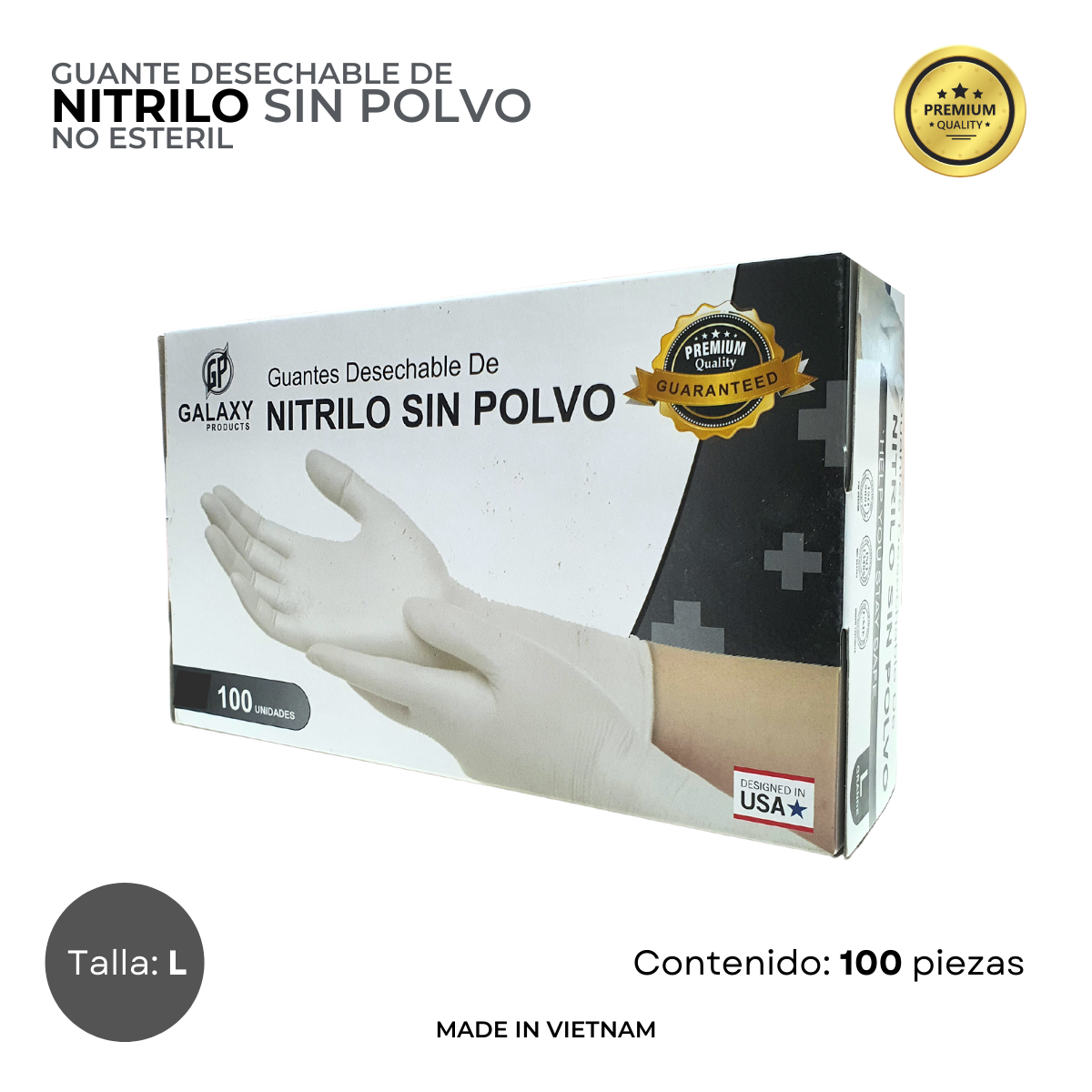 Guante de Nitrilo Blanco Desechable 100 pz Talla L - No Estéril