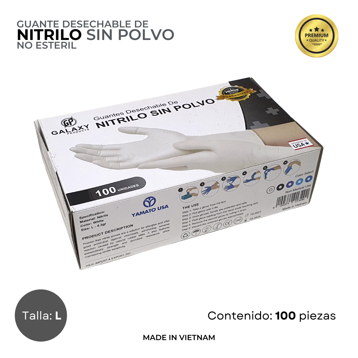 Guante de Nitrilo Blanco Desechable 100 pz Talla L - No Estéril