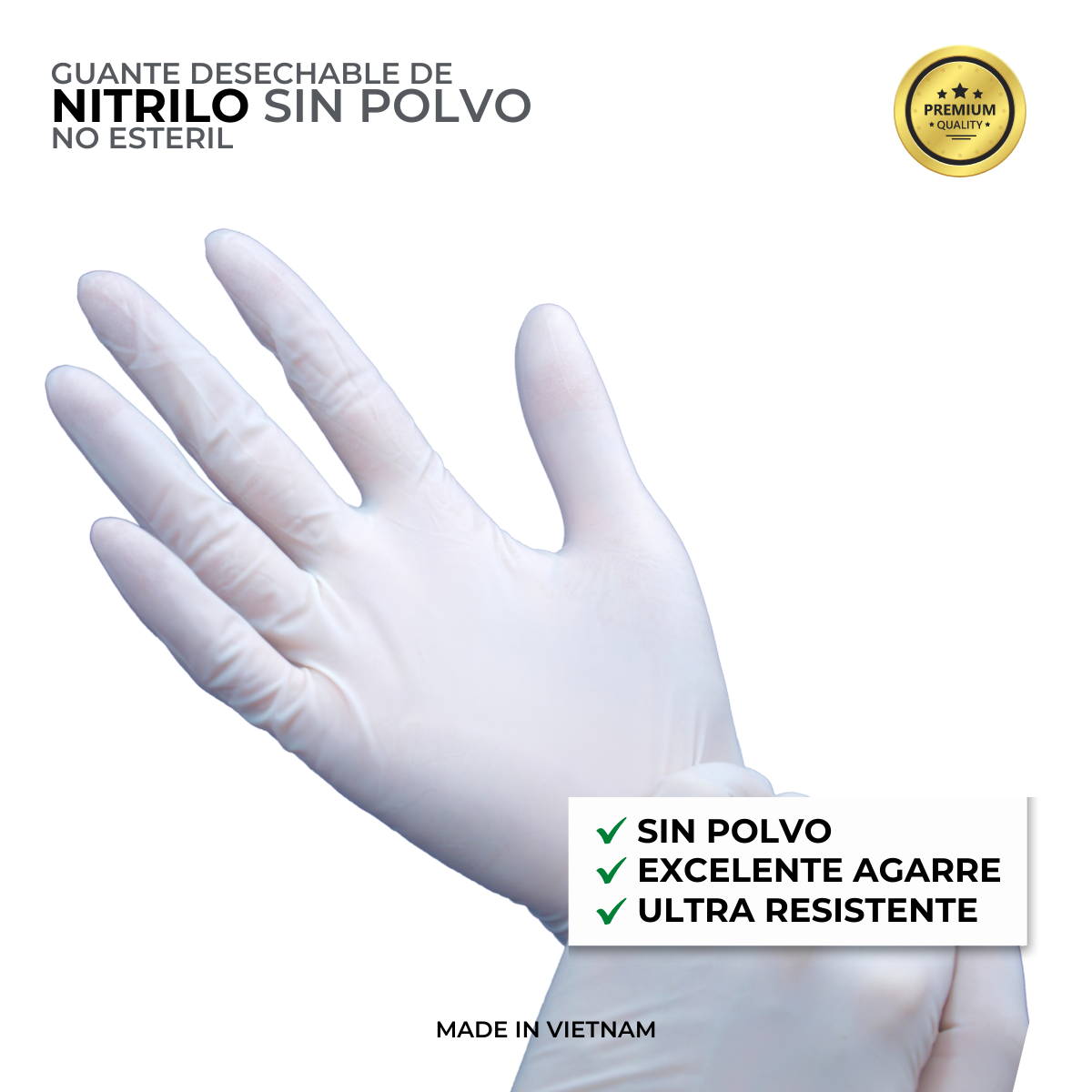 Guante de Nitrilo Blanco Desechable 100 pz Talla L - No Estéril