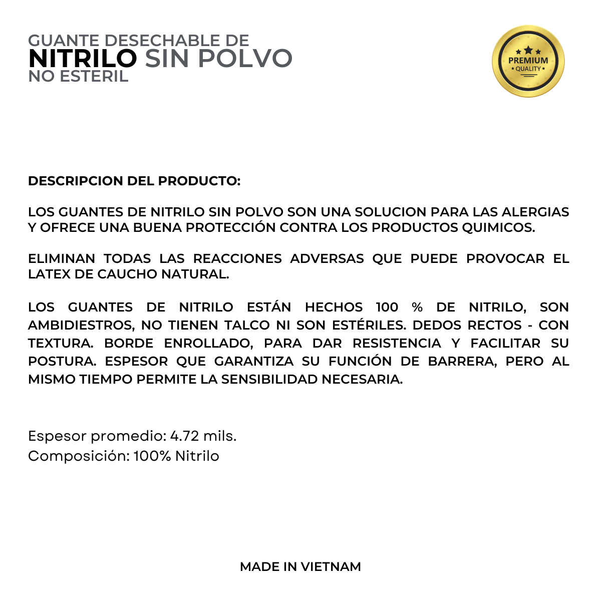 Guante de Nitrilo Blanco Desechable 100 pz Talla L - No Estéril