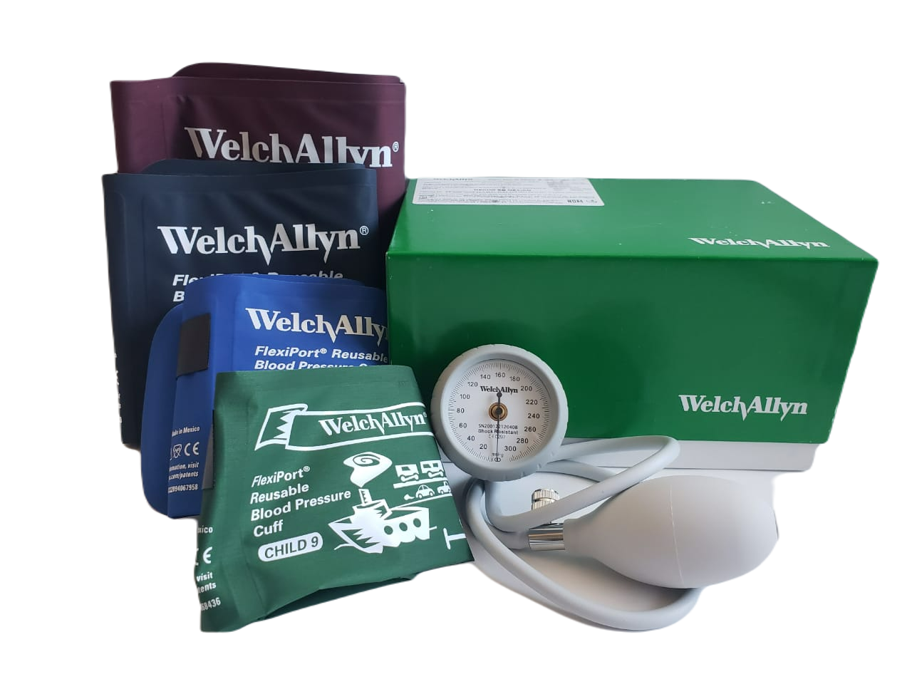 Baumanómetro aneroide Durashock, 4 brazaletes Welch Allyn