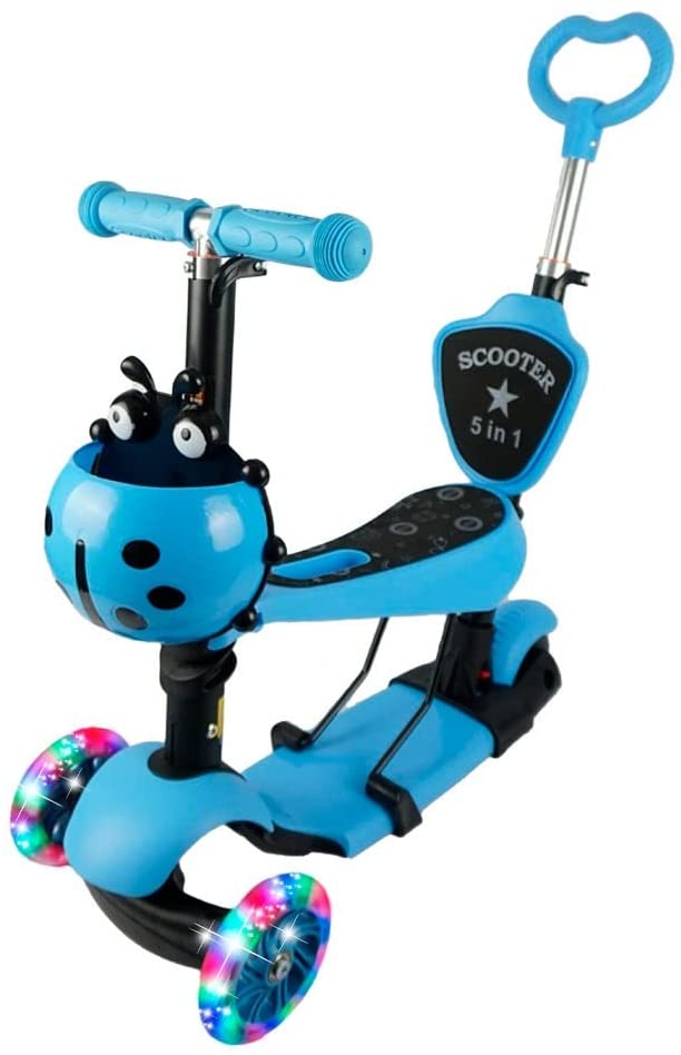 Scooter Catarina Azul Asiento, Bastón Desmontable Luz Led 1-8años