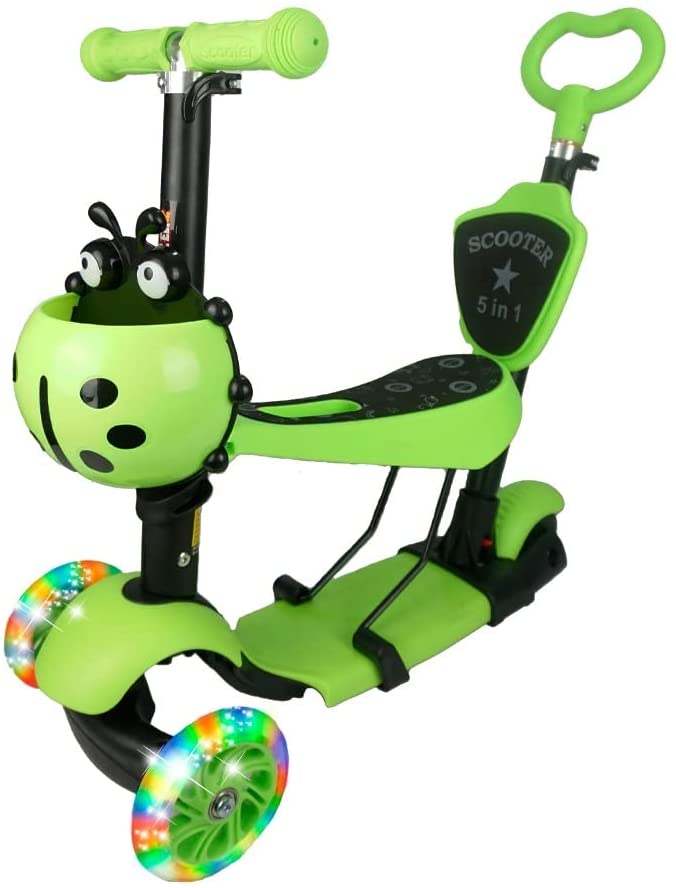 Scooter Catarina Verde Asiento, Bastón Desmontable Luz Led 1-8años