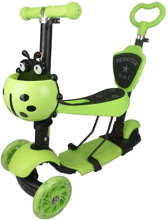 Scooter Catarina Verde Asiento, Bastón Desmontable Luz Led 1-8años