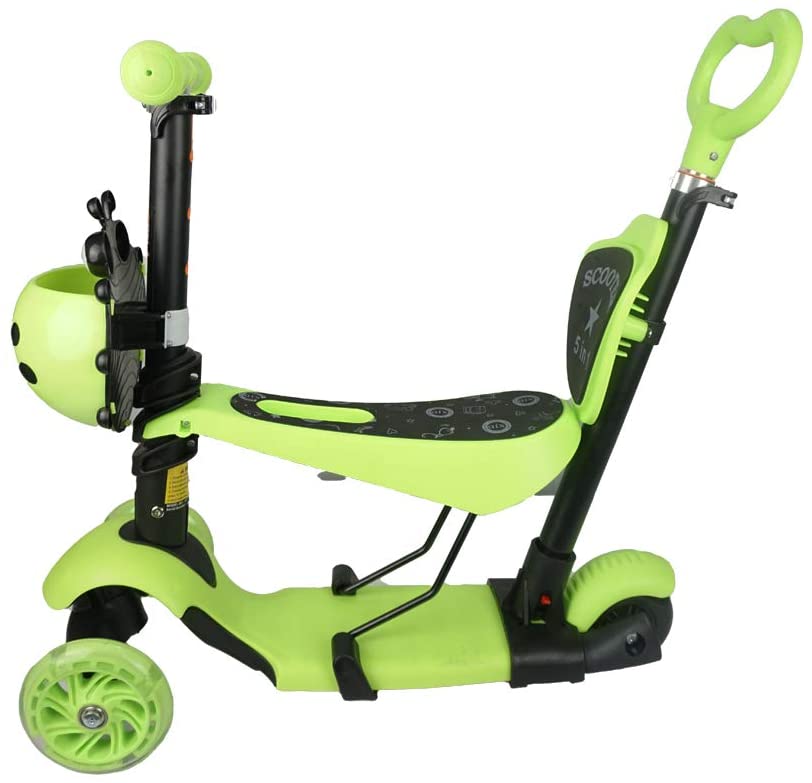 Scooter Catarina Verde Asiento, Bastón Desmontable Luz Led 1-8años