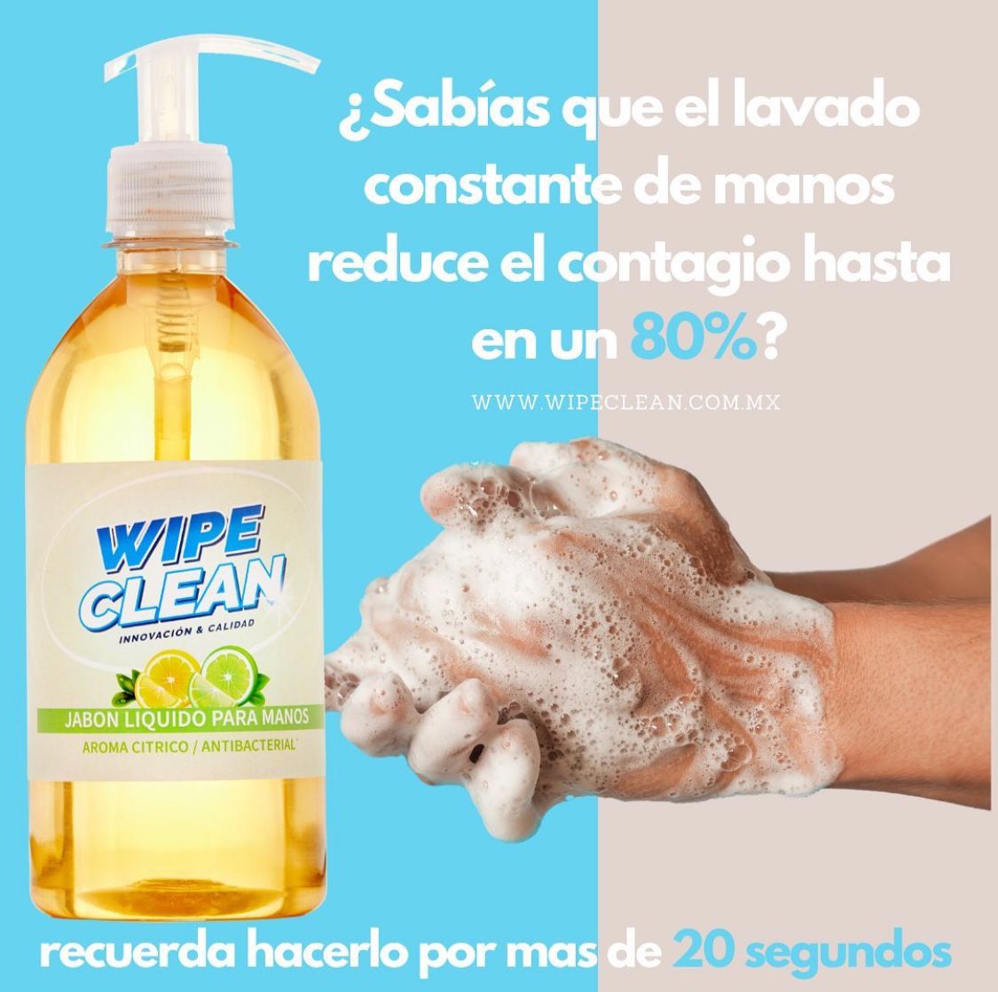 JABÓN MANOS HUMECTANTE WIPE CLEAN AROMA CÍTRICO 500 ml.