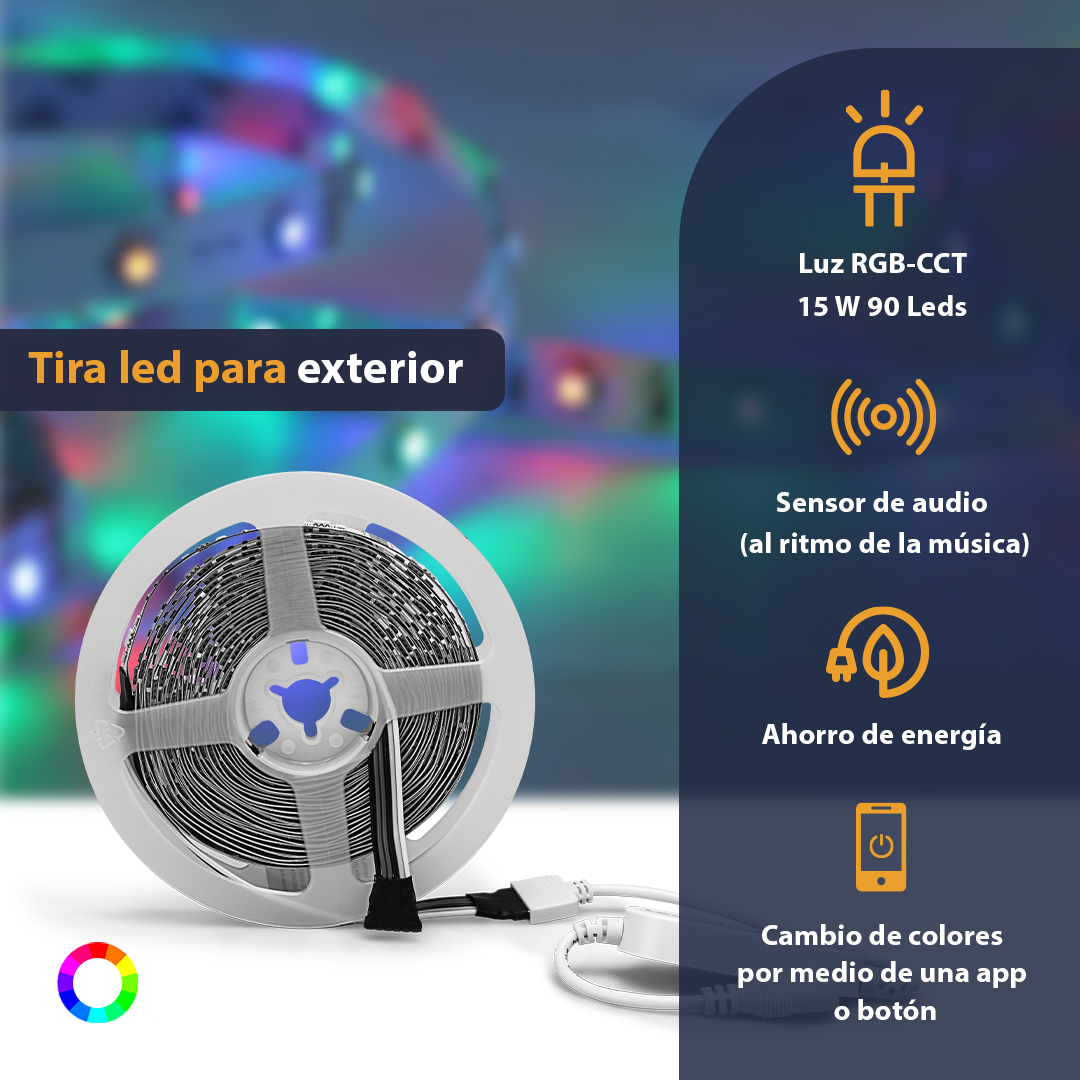 2 Pack Tira Led RGB Exterior 5M WiFi  Alexa Google Tecnolite