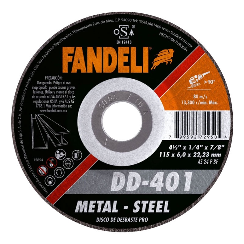 Paquete 5 Discos De Desbaste Fandeli 4 1/2  X 1/4  X 7/8 72950