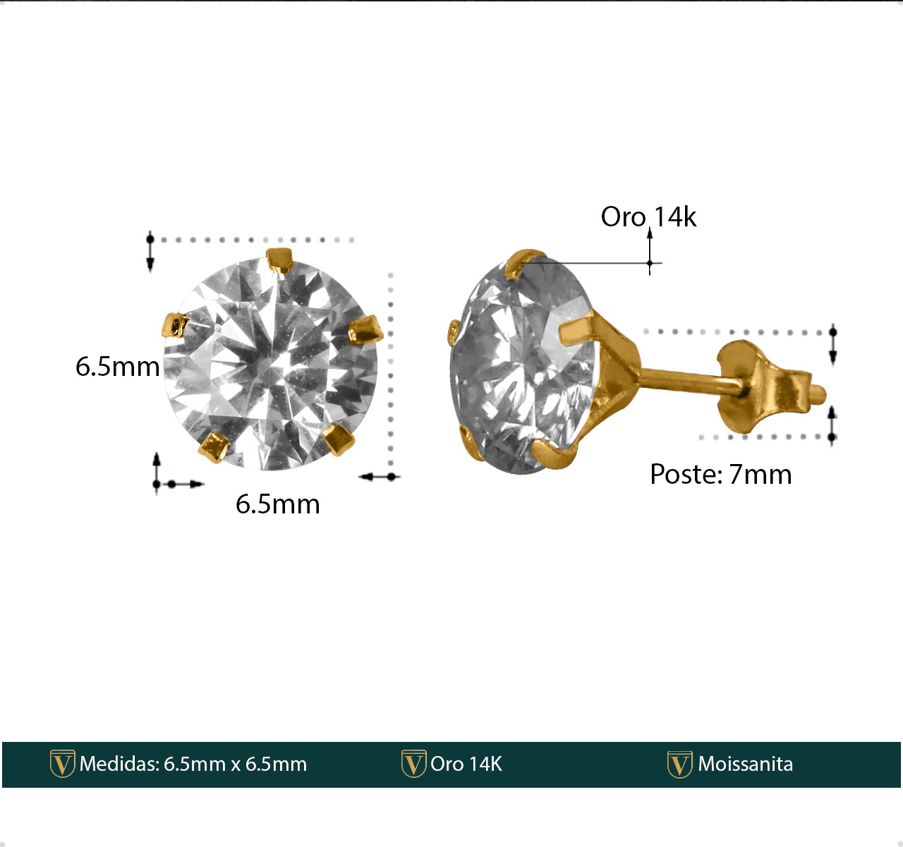 ARETES | BROQUELES ORO SÓLIDO 14K DIAMANTE MOISSANITA 2.0CT