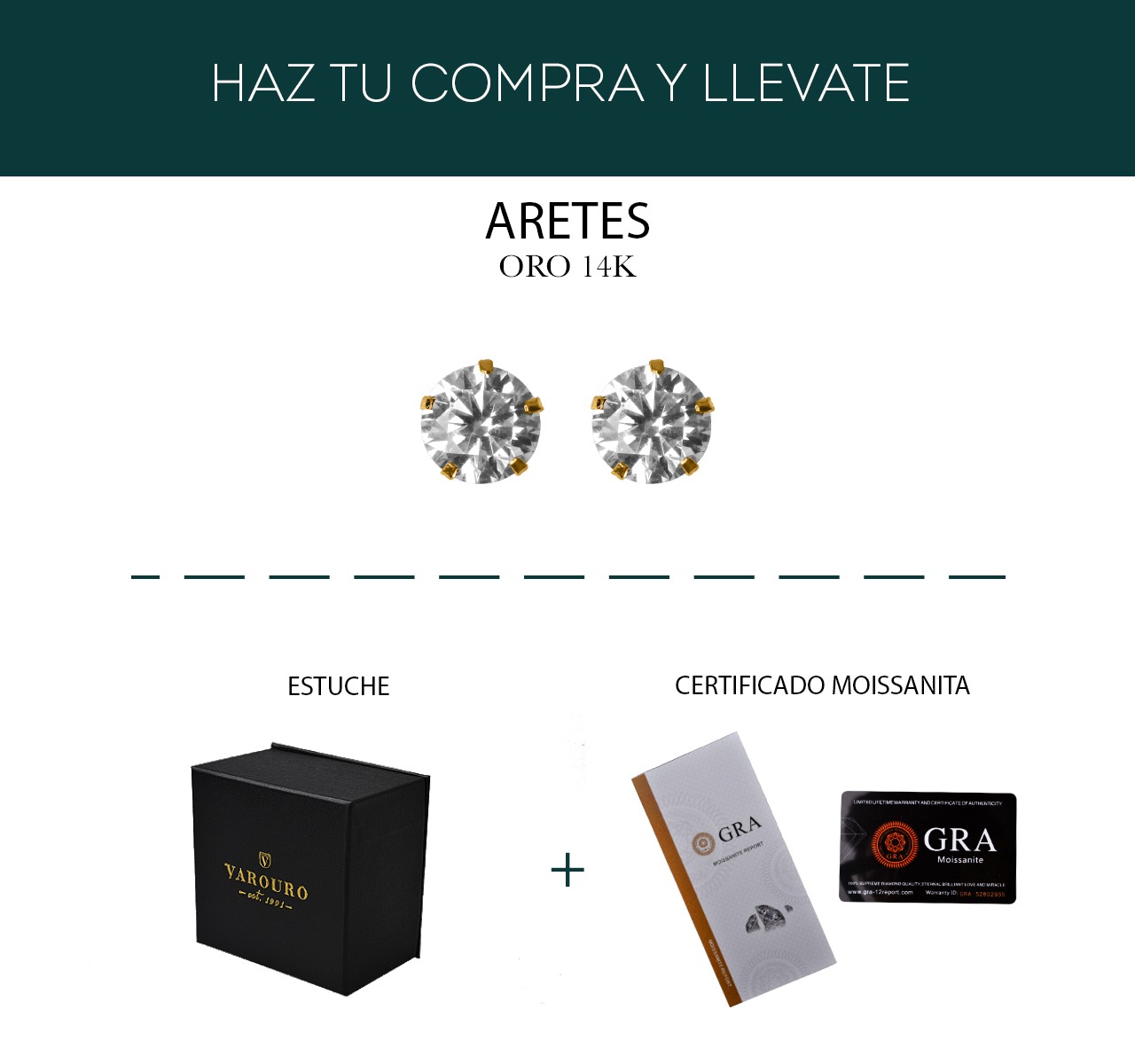 ARETES | BROQUELES ORO SÓLIDO 14K DIAMANTE MOISSANITA 2.0CT