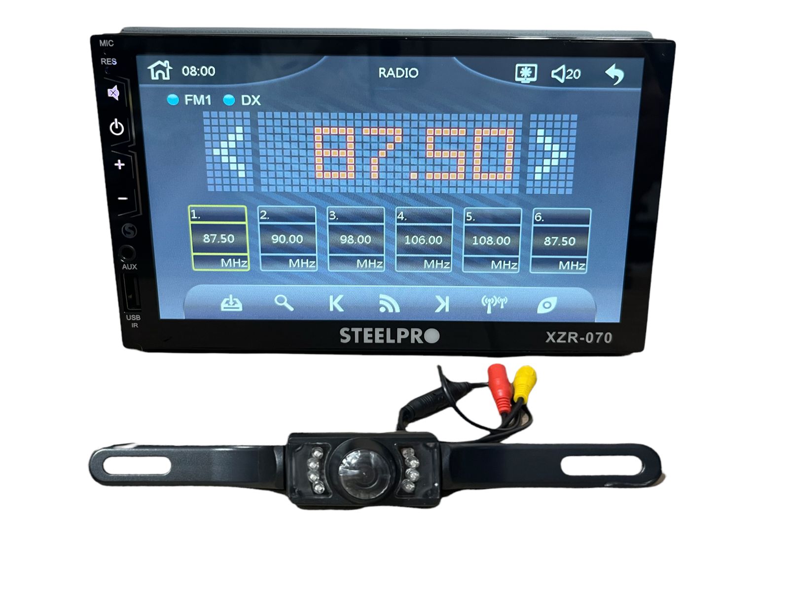 Estereo pantalla steelpro 7" con camara de reversa porta placa pk413