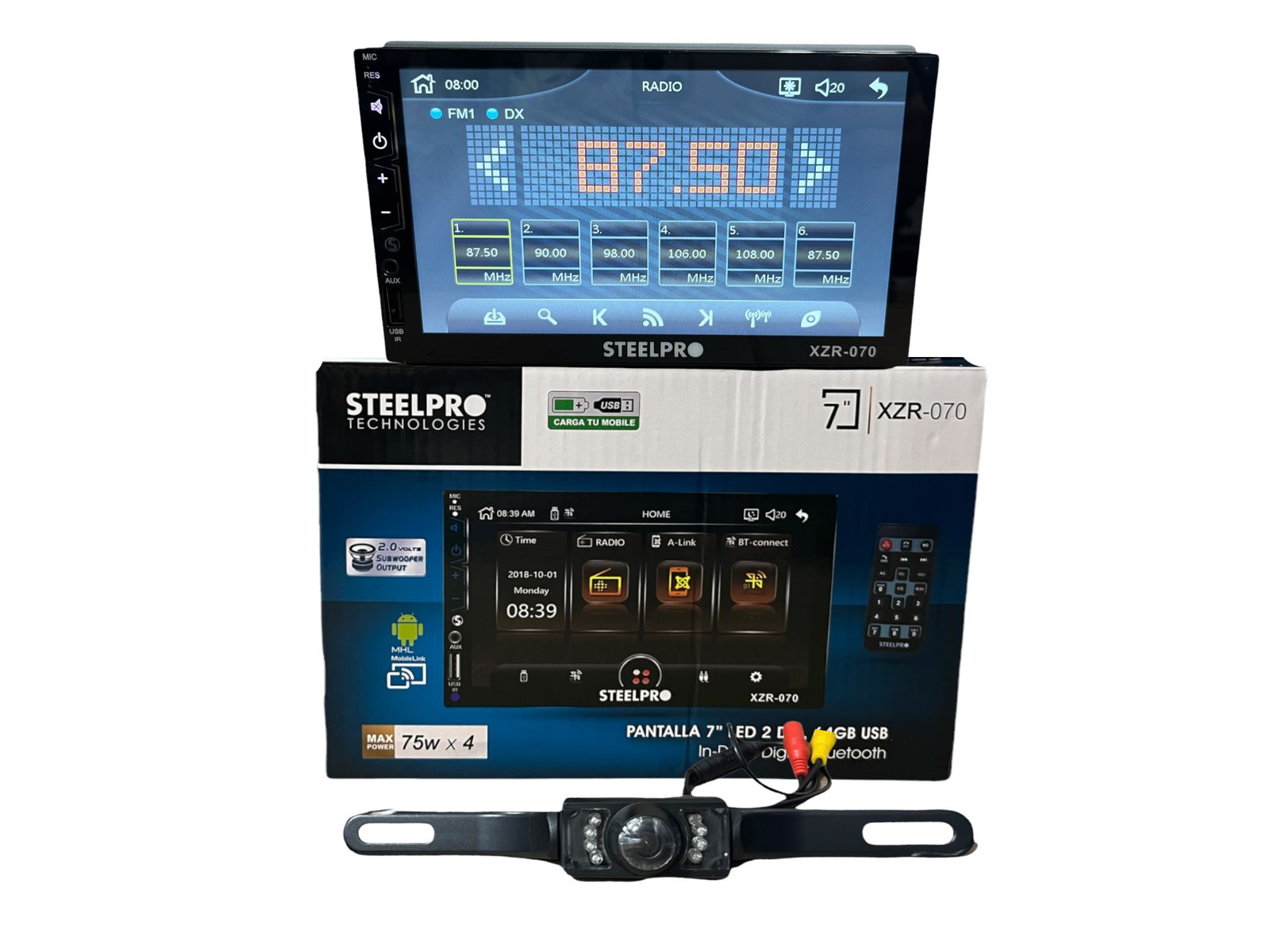Estereo pantalla steelpro 7" con camara de reversa porta placa pk413
