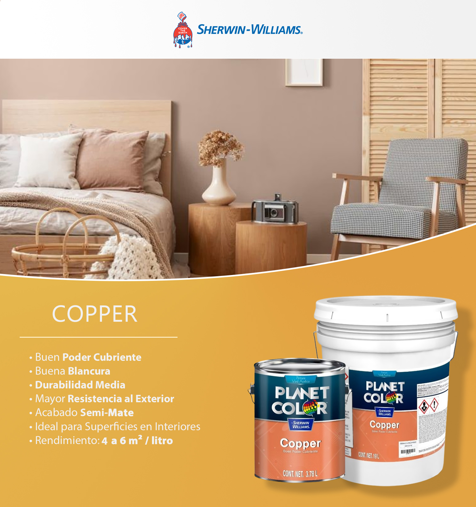 Pintura Sherwin Williams Copper Cubeta 19 Lt Color Blanco Semi-Mate PCCWJ0190